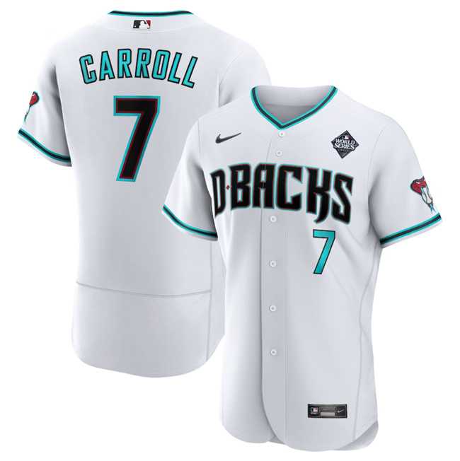 Mens Arizona Diamondbacks #7 Corbin Carroll White 2023 World Series Flex Base Stitched Jersey Dzhi->arizona diamondbacks->MLB Jersey